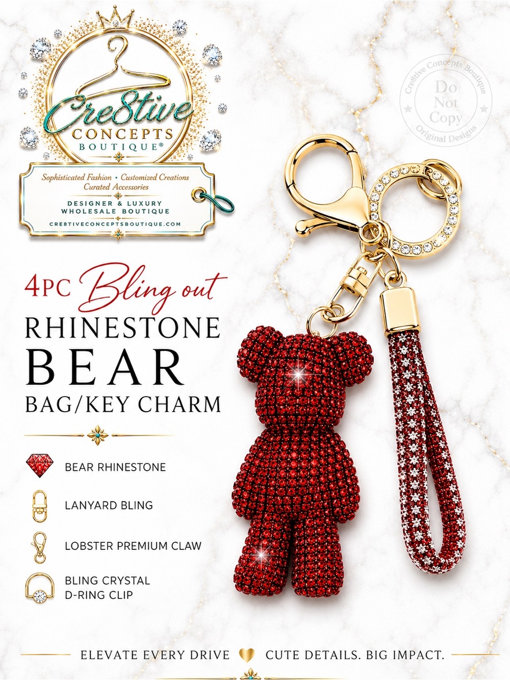 One-4PC Bling Out Rhinestone Bear Bag/Key Charm - Picture 5 of 5